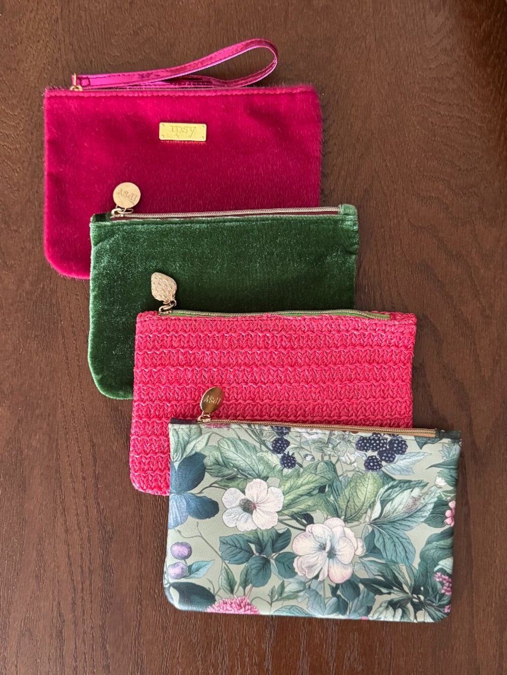 Ipsy Glam Bag Lot of 4 Velvet Floral Jewel Tone Cosmetic Pouches